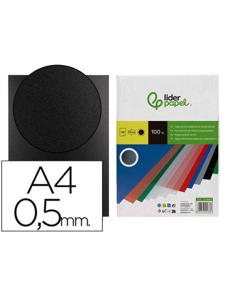 Tapa Encuadernacion Liderpapel Polipropileno A4 0.5Mm Negro Opaco Paquete De 100 Unidades