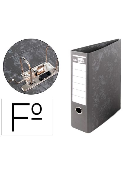 Archivador De Palanca Liderpapel Folio Carton Forrado Sin Rado Lomo 80Mm Negro Compresor Metalico