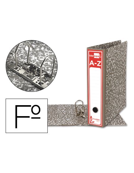 Archivador De Palanca Liderpapel Folio Classic Red Carton Entrecolado Sin Rado Lomo 80Mm Gris Compresor Metalico