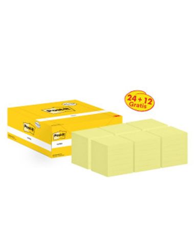 Bloc De Notas Adhesivas Quita Y Pon Post-It 76X76 Mm Pack Promocional 24+12 Unidades|Libreriasalesiana