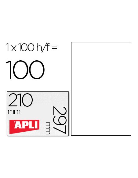 Etiqueta Adhesiva Apli 1281 210X297 Mm Fotocopiadora Laser Ink-Jet Caja Con 100 Hojas Din A4