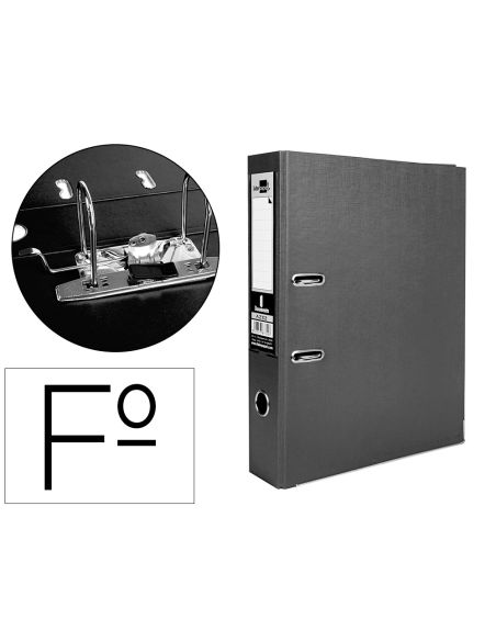 Archivador De Palanca Liderpapel Folio Documenta Forrado Pvc Con Rado Lomo 75Mm Negro Compresor Metalico