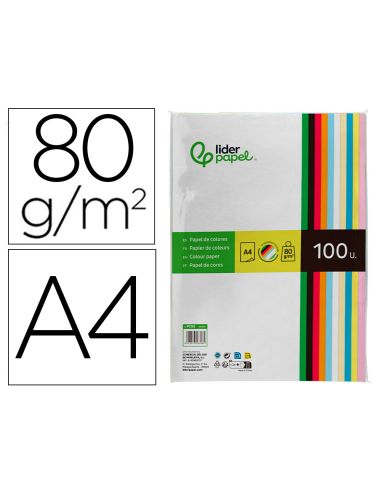 Papel Color Liderpapel A4 80Gr 10 Colores Surtidos Paquete De 100 Hojas