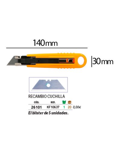 Cuter Q-Connect Plastico Ancho De Seguridad Retractil Y Con Asa Para Colgar Cuchilla 18 Mm Xd-123 Blister 1 Unidad
