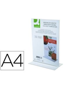 Expositor Sobremesa Q-Connect Con Forma De T Metacrilato Tamaño A4 A Dos Caras