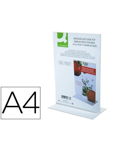 Expositor Sobremesa Q-Connect Con Forma De T Metacrilato Tamaño A4 A Dos Caras