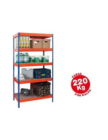 Estanteria Metalica Ar Storage 192X90X45 Cm 5 Estantes 220Kg Por Estante Bandejas De Maderasin Tornillos Azul Naranja
