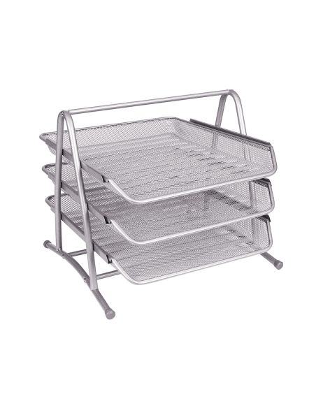 Bandeja Sobremesa Metalica Q-Connect Kf00822 Rejilla Plata 3 Bandejas Movibles 350X278X275 Mm