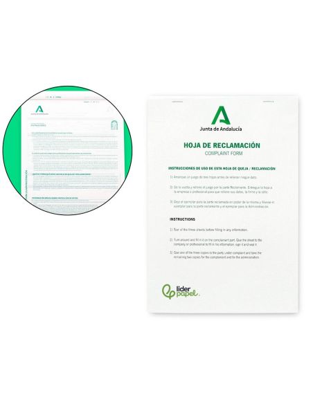 Libro Liderpapel Hojas De Reclamaciones Junta De Andalucia Din A4 24 Juegos Original + 2 Copias|Libreriasalesiana