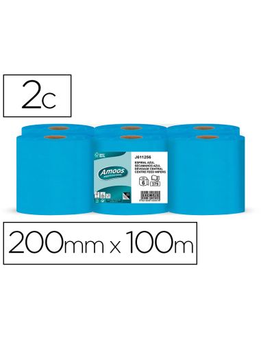 Papel Secamanos Amoos 2 Capas Professional 192 Mm X 125 Mt Color Azul Paquete De 6 Rollos