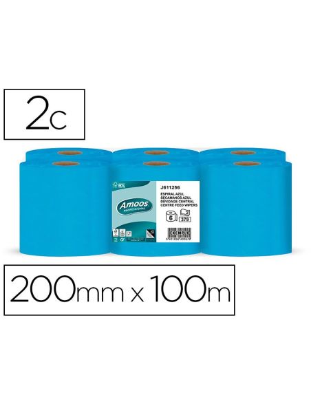 Papel Secamanos Amoos 2 Capas Professional 192 Mm X 125 Mt Color Azul Paquete De 6 Rollos