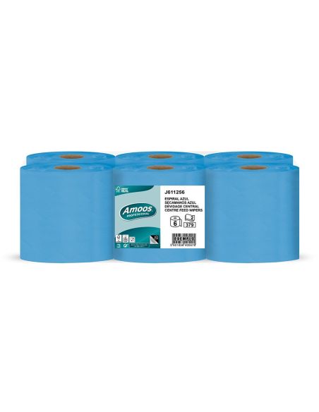 Papel Secamanos Amoos 2 Capas Professional 192 Mm X 125 Mt Color Azul Paquete De 6 Rollos
