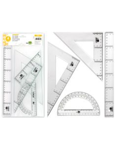 Juego Escuadra Y Cartabon 25Cm Regla 30Cm Y Semicirculo 15Cm Liderpapel En Petaca Incolora