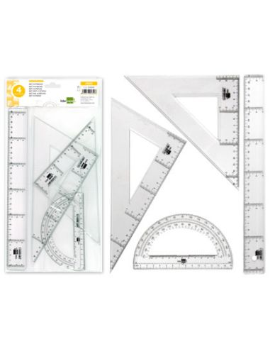 Juego Escuadra Y Cartabon 25Cm Regla 30Cm Y Semicirculo 15Cm Liderpapel En Petaca Incolora