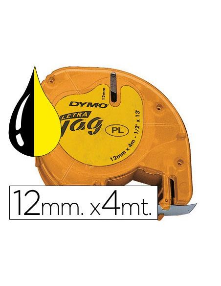 Cinta Dymo 12Mmx4Mt -Negro/Amarillo Para Maquina Letratag