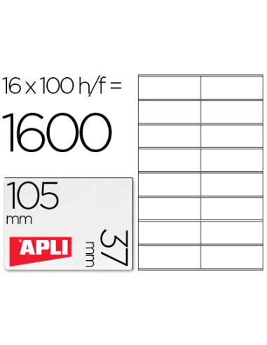 Etiqueta Adhesiva Apli 1274 Tamaño 105X37 Mm Fotocopiadora Laser Ink-Jet Caja Con 100 Hojas Din A4