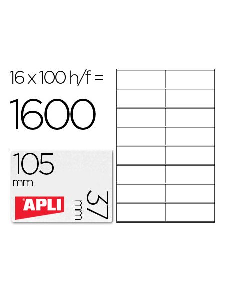 Etiqueta Adhesiva Apli 1274 Tamaño 105X37 Mm Fotocopiadora Laser Ink-Jet Caja Con 100 Hojas Din A4