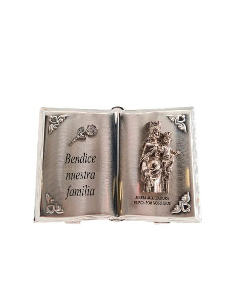 Repie Aluminio Libro 10X7,5 Cm Relieve Rosa Y M.Auxiliadora Ruega Por Nosotros