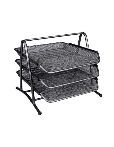 Bandeja Sobremesa Metalica Q-Connect Kf00823 Rejilla Negra 3 Bandejas Movibles 350X278X275 Mm