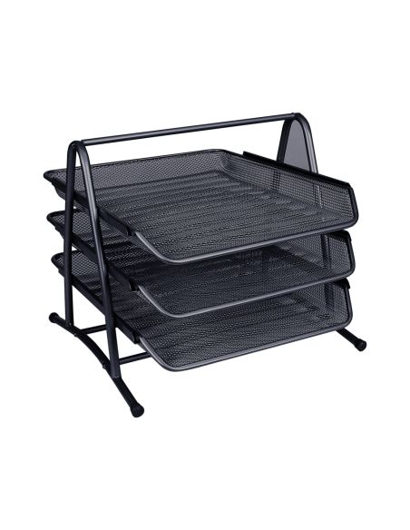 Bandeja Sobremesa Metalica Q-Connect Kf00823 Rejilla Negra 3 Bandejas Movibles 350X278X275 Mm