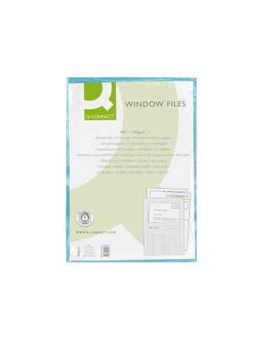 Subcarpeta Cartulina Q-Connect Din A4 Azul Con Ventana Transparente 120 G/M2
