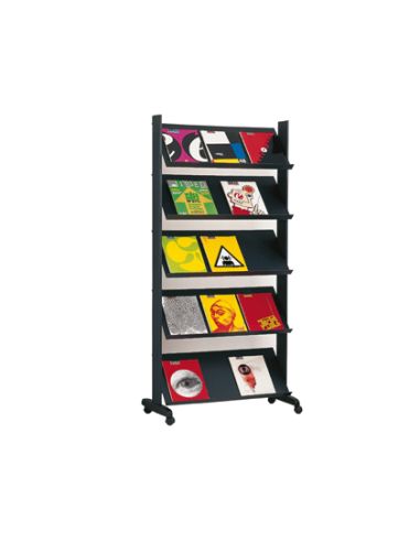 Expositor Paperflow De Suelo Movil Metalico Con 5 Repisas Color Negro 855X1675X385 Mm