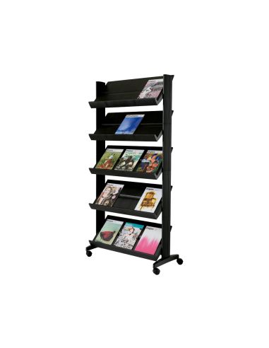 Expositor Paperflow De Suelo Movil Metalico Con 5 Repisas Color Negro 855X1675X385 Mm