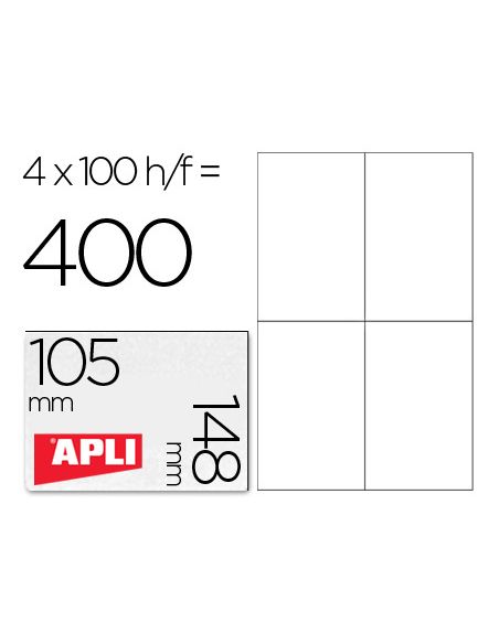 Etiqueta Adhesiva Apli 1280 Tamaño 105X148 Mm Para Fotocopiadora Laser Ink-Jet Caja Con 100 Hojas Din A4