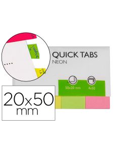 Banderitas Separadoras Q-Connect 20X50 Mm Fluorescente Pack De 4 Con 50 Hojas