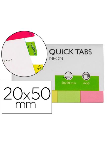 Banderitas Separadoras Q-Connect 20X50 Mm Fluorescente Pack De 4 Con 50 Hojas