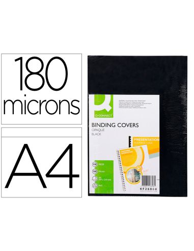 Tapa De Encuadernacion Q-Connect Pvc Din A4 Opaca Negra 180 Micras Caja De 100 Unidades