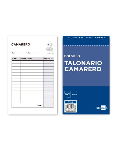 Talonario Liderpapel Camarero Bolsillo Original T150