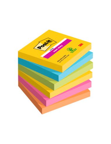 Bloc De Notas Adhesivas Quita Y Pon Post-It Super Sticky 76X76 Mm Con 90 Hojas Pack De 6 Bloc Colores Surtidos