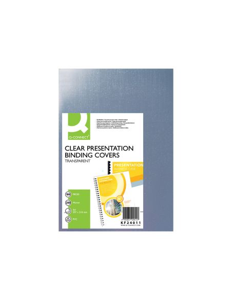 Tapa De Encuadernacion Q-Connect Pvc Din A4 Incolora 250 Mc Paquete De 100 Unidades