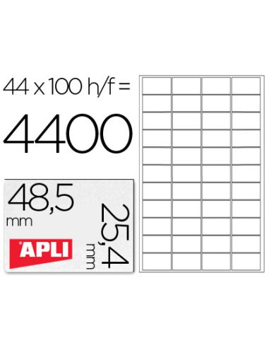 Etiqueta Adhesiva Apli 1285 Tamaño 48,5X25,4 Mm Para Fotocopiadora Laser Ink-Jet Caja Con 100 Hojas Din A4