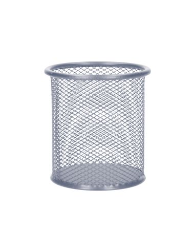Cubilete Portalapices Q-Connect Plata Metal Redondo Rejilla Diametro 86 Mm Alto 105 Mm