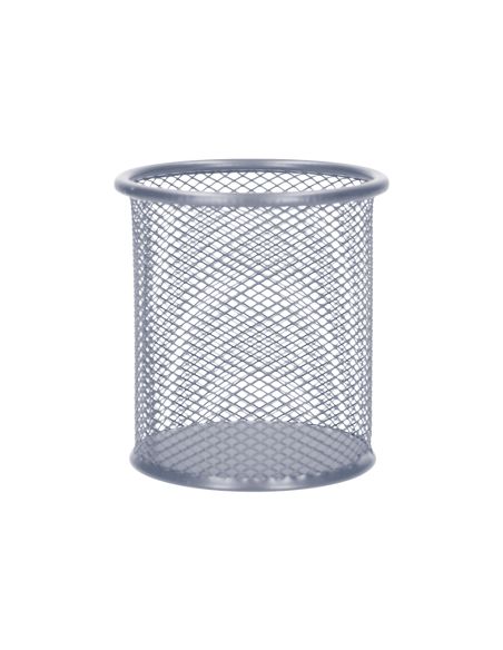 Cubilete Portalapices Q-Connect Plata Metal Redondo Rejilla Diametro 86 Mm Alto 105 Mm