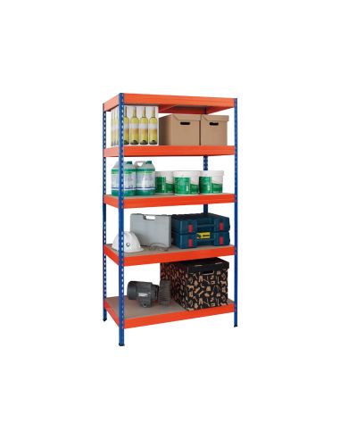 Estanteria Metalica Ar Storage 192X100X50Cm 5 Estantes 300Kg Por Estante Bandejas De Madera Sin Tornillos Azul/Naranja