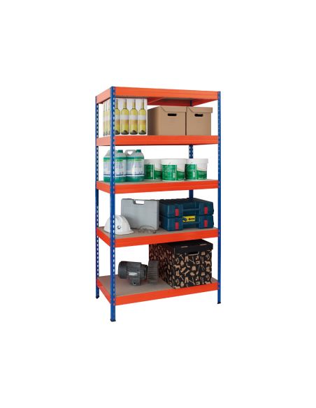 Estanteria Metalica Ar Storage 192X100X50Cm 5 Estantes 300Kg Por Estante Bandejas De Madera Sin Tornillos Azul/Naranja