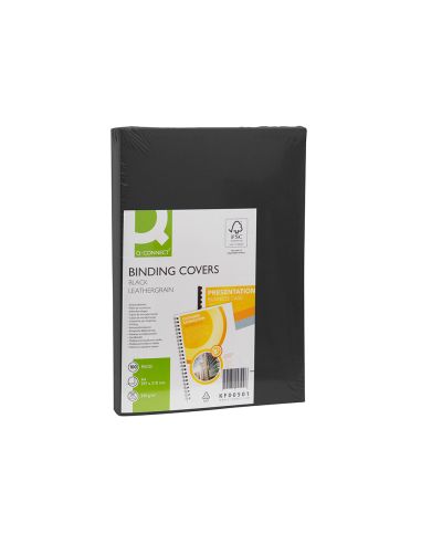 Tapa De Encuadernacion Q-Connect Carton Din A4 Negro Simil Piel 250 Gr Caja De 100 Unidades