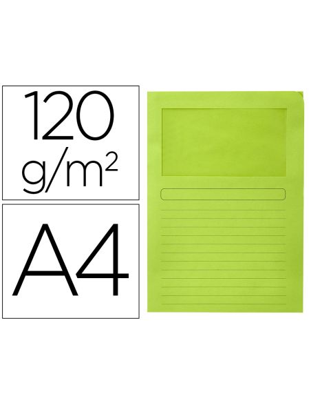 Subcarpeta Cartulina Q-Connect Din A4 Verde Con Ventana Transparente 120 Gr
