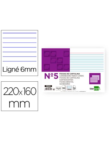 Ficha Liderpapel Rayada Nº5 160X220 Mm 180Gr Paquete De 100 Unidades
