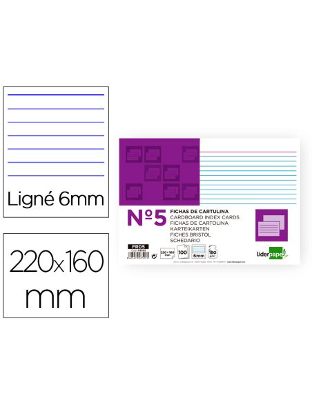 Ficha Liderpapel Rayada Nº5 160X220 Mm 180Gr Paquete De 100 Unidades