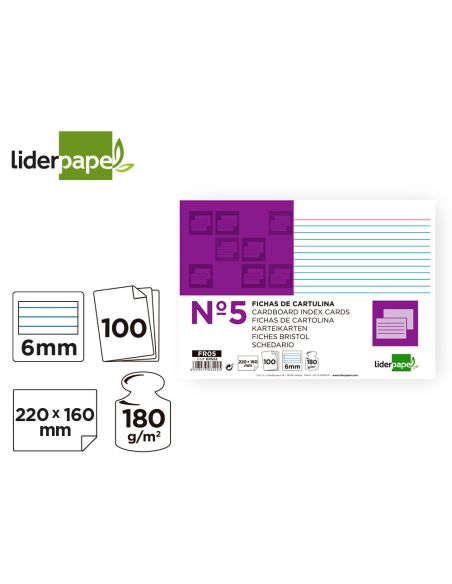 Ficha Liderpapel Rayada Nº5 160X220 Mm 180Gr Paquete De 100 Unidades