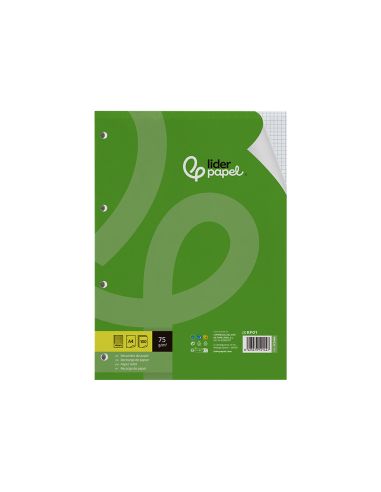 Recambio Liderpapel A4 100 Hojas 75Gr Cuadro 4Mm Con Margen 4 Taladros