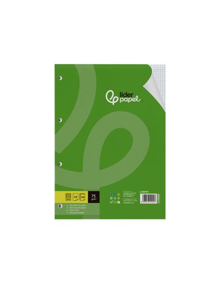 Recambio Liderpapel A4 100 Hojas 75Gr Cuadro 4Mm Con Margen 4 Taladros