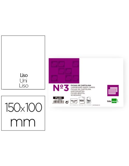 Ficha Liderpapel Lisa Nº3 100X150Mm 180 Gr Paquete De 100 Unidades