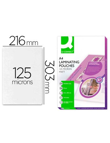 Bolsa De Plastificar Q-Connect 303 X 216 Mm 125 Mc Din A4 Mate Sin Reflejos Caja De 100 Unidades