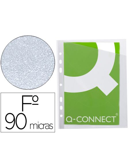Funda Q-Connect Corte Oblicuo 290X195 Mm Cristal 4 Taladros Pvc 90 Mc Caja De 100 Unidades