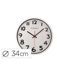 Reloj Q-Connect De Pared Plastico Oficina Redondo 34 Cm Marco Blanco